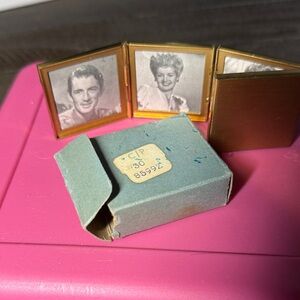 Vintage Gold Tri-Fold Picture Frame with original packaging.